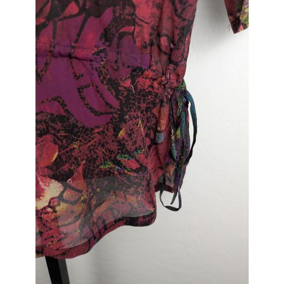 Vintage Chico's size 3 US XL 100% silk tunic length tie waist blouse colorful - Picture 7 of 8